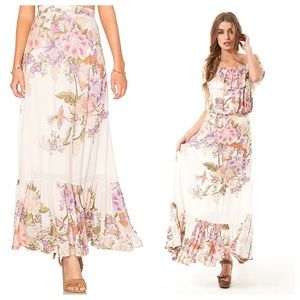 Spell Blue Skies Split Skirt in Cream Floral Size XS